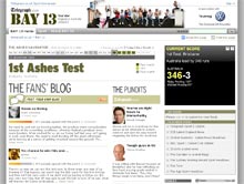 screenshot of Telegraph Bay 13 Ashes cricket site.